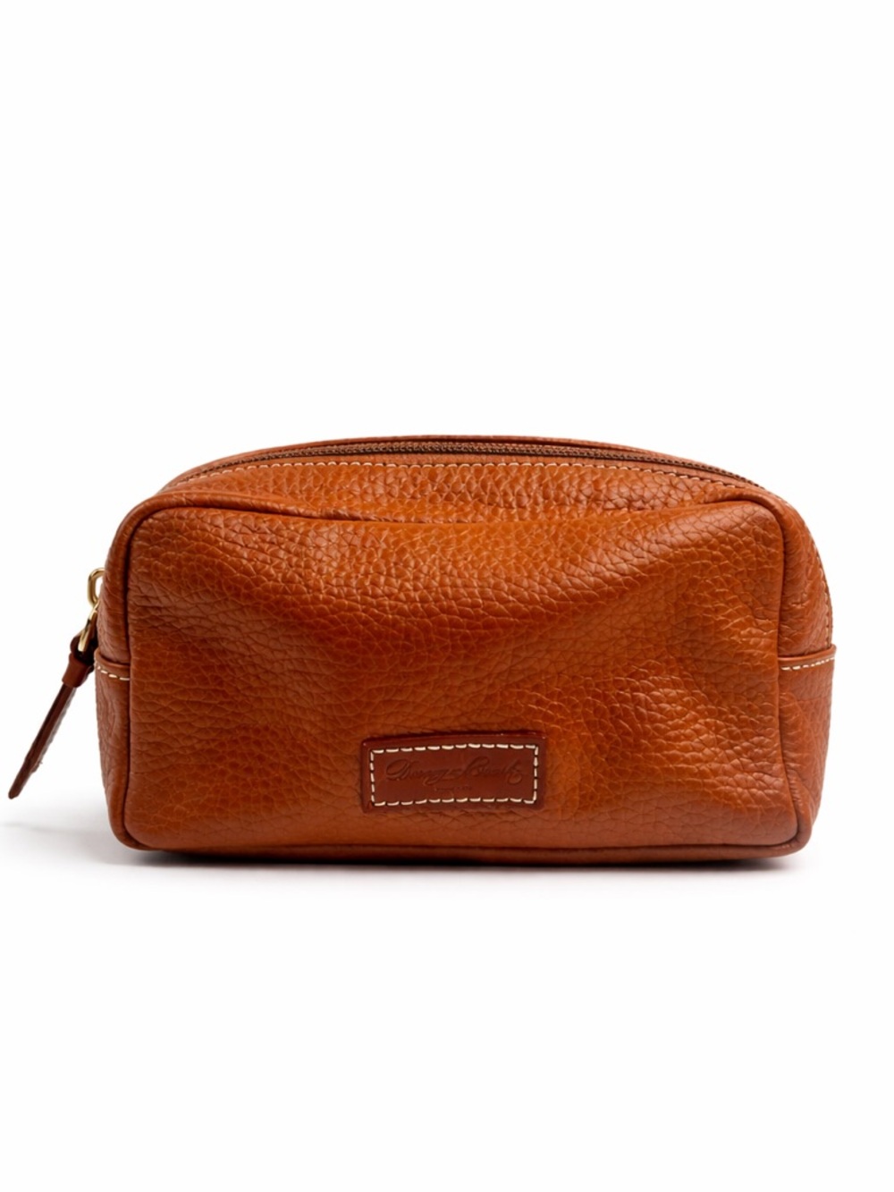 Dooney & Bourke Small Pebbled Leather Cosmetic Bag Brown Zip Pouch Toiletry Bag